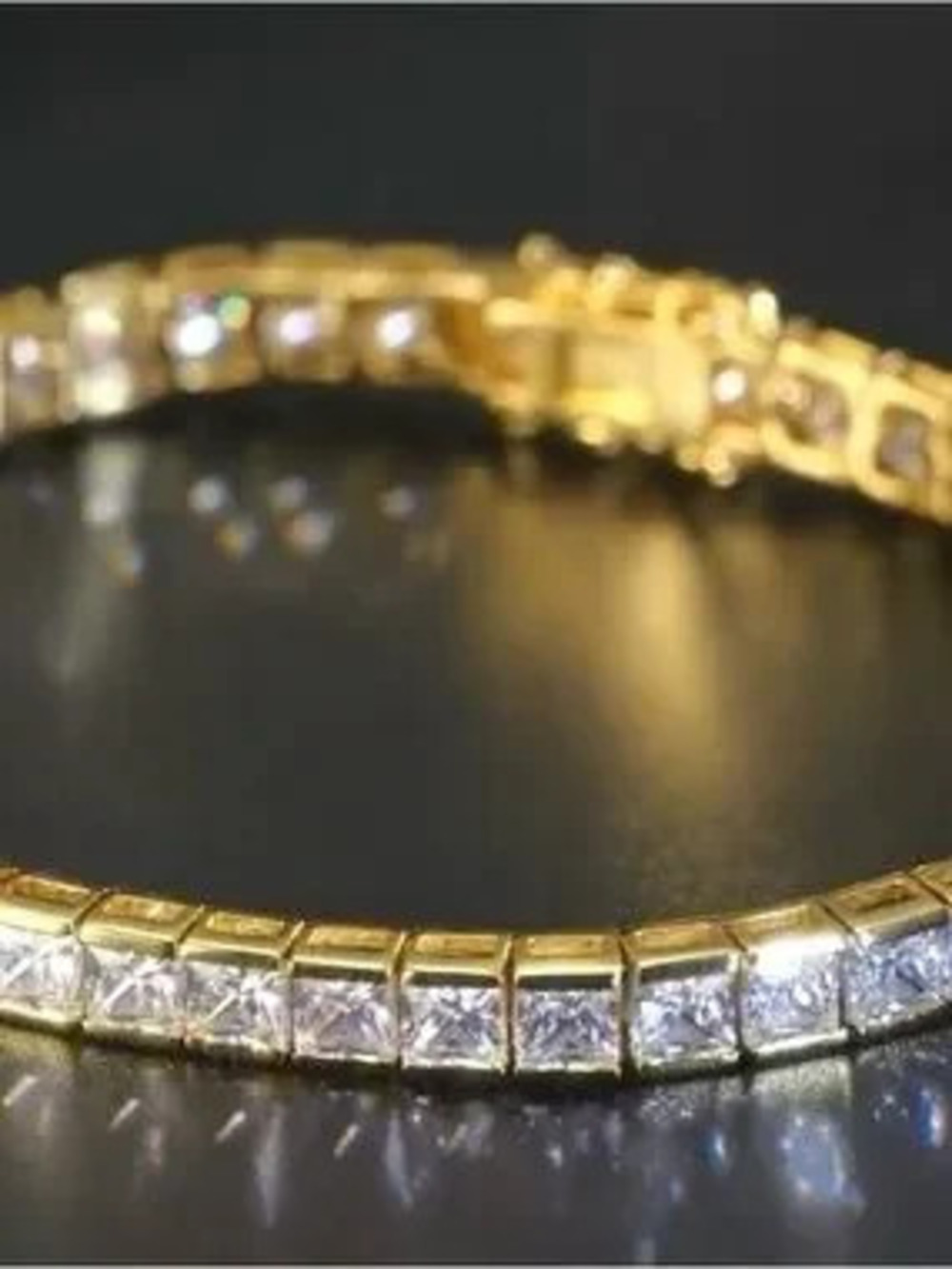 NEW 18K Yellow Gold Plated Square Cubic Zirconia Tennis Bracelet